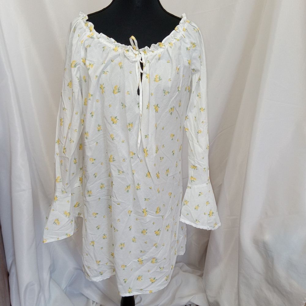 Victoria’s Secret Floral Nightgown Dress Bell Sleeve Cottagecore White Yellow L